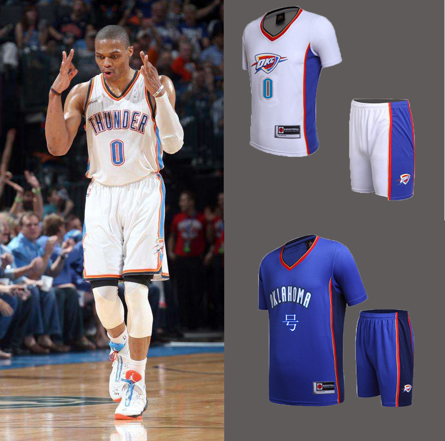 篮球服雷霆队服威少0号短袖球衣套装保罗乔治安东尼7印号定制diy