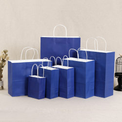 Solid color kraft paper tote bag, paper XL packaging bag, Klein blue macaron small gift shopping bag