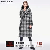 sdeer san dieo winter hooded driftband vintage checked down vest wool coat two piece set S18481824