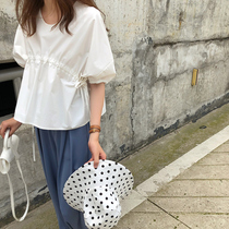 Crab Alley age-reducing artifact girl sense doll shirt 2021 early spring Hong Kong flavor waist drawstring short-sleeved shirt female