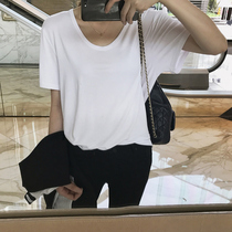Comfortable copper ammonia cotton super good version old and thin round neck solid color loose and wild short-sleeved bottoming T-shirt women