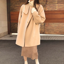 Crab Lane design sense temperament wool double-sided wool coat 2019 autumn and winter waist lace-up medium-length jacket