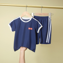 Summer ice silk toning tonnage boys and girls short-sleeved shorts set baby baby Wormwood Wormwood fiber summer two-piece set