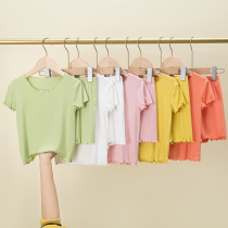 Shorts suit ~ lotus leaf edge Summer thin model Modale CUHK girls baby home Residence Suit Outwear Girl