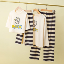 Autumn and winter childrens clothing parent-child pajamas set Zhongdang loose cartoon home clothing two-piece long cotton de Velvet