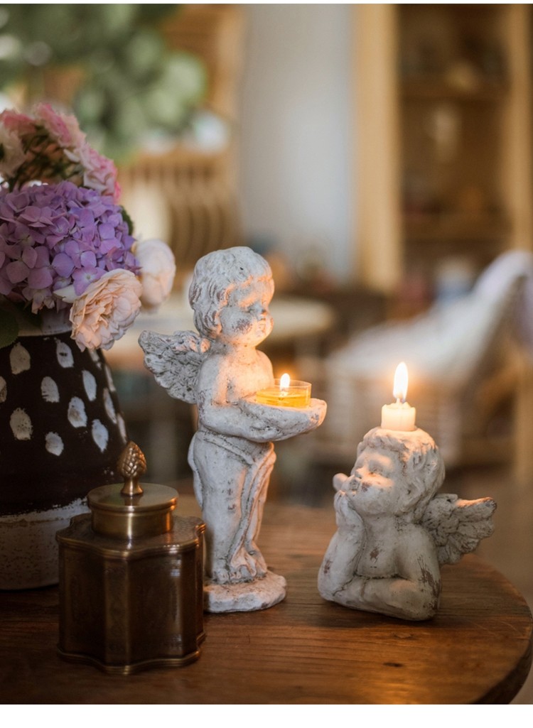 欧式天使烛台装饰摆件丘比特造型烛台花园庭院装饰品礼物拍摄道具