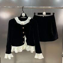 Grapefruit MM 2022 autumn round neck long sleeve lace single-breasted jacket fluffy skirt dark wind velvet suit