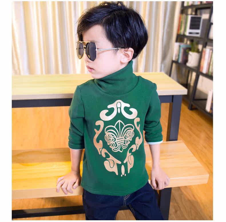 秋冬儿童加绒卫衣男宝宝加厚打底衫高领2017新款8韩版上衣4-5-6岁