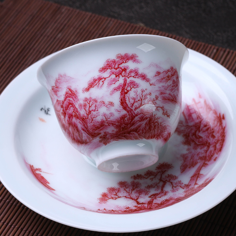 Offered home - cooked ceramic sample tea cup in hand - made agate red painting landscape jingdezhen porcelain tea set tea bowl, cups