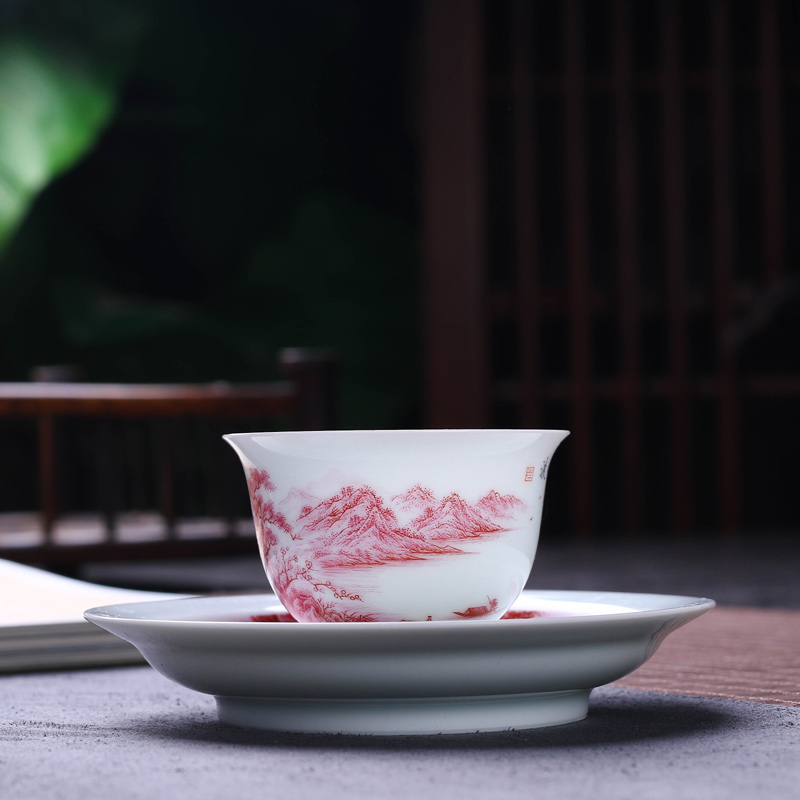 Offered home - cooked ceramic sample tea cup in hand - made agate red painting landscape jingdezhen porcelain tea set tea bowl, cups