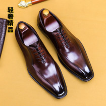 Leather business formal leather shoes mens high-end British handmade casual mens shoes small square head large size wedding groom shoes