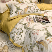 American pastoral 60s long staple cotton tribute satin four-piece hipster printed cotton quilt cover sheets 1 8 bedding