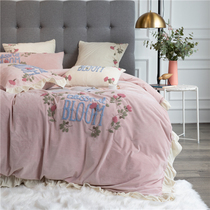 Winter Coral Velvet Four or Six Piece Set Pink Princess Embroidery Thickened Double Flange Milk Flint Sheets quilt cover Bedding