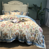 American cotton 60 cotton four-piece long staple cotton tribute satin 1 8M flower pastoral quilt cover bed sheet bedding
