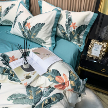 Real shot 60s American cotton four-piece pastoral hipster long-staple cotton tribute satin quilt cover bedding four-piece set