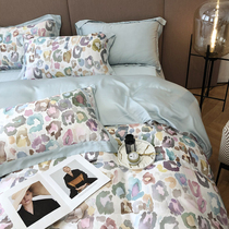 Summer American 80 Tencel Four-piece Double-sided Ice Silk naked sleep cool feeling quilt cover light luxury bedding