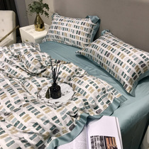 Nordic simple 80 double-sided Tencel four-piece simple silky quilt cover sheets Ice Silk nude sleeping bedding