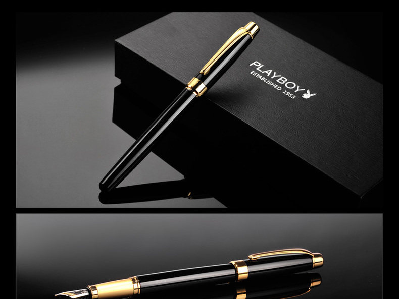 批发playboy花花公子钢笔风雅黑漆金属墨水笔书法美工笔弯尖