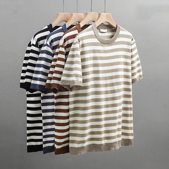 Classic striped short-sleeved sweater for men in summer thin knitted sweater for 2025 spring new men's inner base shirt
Classic striped short-sleeved sweater for men in summer thin knitted sweater for 2025 spring new men's inner base shirt