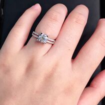 18K gold double ring arm bull head drill ring 30 points 50 diamonds female ring finger 1 carat wedding explicit drill four paws