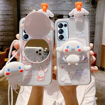 Three-dimensional lying on the corn dog oppoa93 mobile phone shell oppoa92 cute a91 cartoon a92s with mirror a93 mirror surface oppa makeup mirror hanging rope bracket transparent silicone soft shell