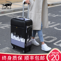 The suitcase is 20 inches black and durable valid and valid all - wheel travel box