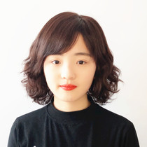 Mother wig Middle-aged and elderly hand-woven short hair female breathable natural fluffy oblique bangs headgear female short curly hair shoulder-length