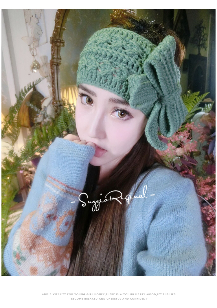 原创手工秋冬毛线针织发带欧美复古大蝴蝶结宽边时尚潮女发箍发饰