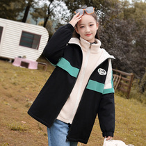 Junior high school students coats winter clothes Korean version of girls cotton-padded clothes loose and casual plus velvet and thickened lamb wool high school girls cotton-padded clothes