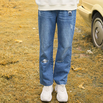 Junior high school student jeans womens 2020 autumn and winter new girls loose casual all-match high school girls straight trousers