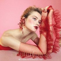 Exaggerated makeup stylist photo with props gloves personality Bride wedding gloves long white black red wedding dress