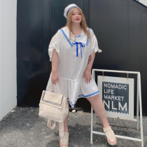 Large size women's clothing in the summer of 2020 new 200kg fat MM foreign style age reduction slim belly loose JK dress