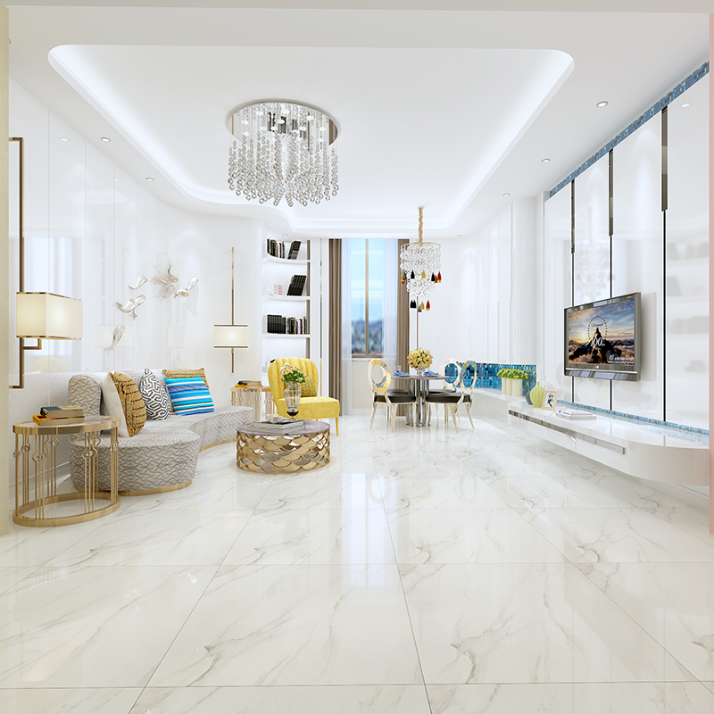 爵士白雅士白雪花白全瓷全抛釉客厅地砖防滑北欧白色大理石瓷砖_7折
