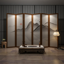 New Chinese screen partition living room office Hotel simple modern folding mobile porch solid wood folding screen landscape