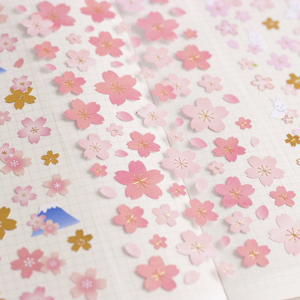 日式mw樱花贴纸 手帐贴纸日本浪漫樱花手账装饰相册手帐儿童贴画