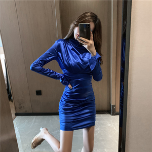 Simple solid color slim fit and all kinds of bottoms hip skirt fashionable Long Sleeve Dress