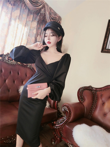 Slim close waist sexy court set bubble sleeve dress