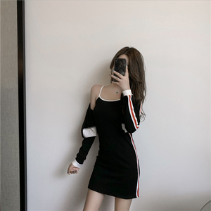 Fashion casual cardigan jacket foreign style waist closing temperament sexy suspender hip two piece set