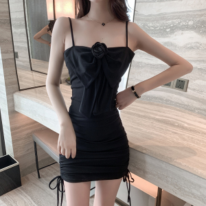 New bow halter dress summer sexy drawstring wrap hip dress