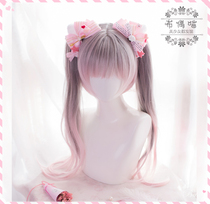 Muppet meow lolita Gray powder gradient double ponytail wig double tiger mouth clip lolita beautiful girl cute sweet department