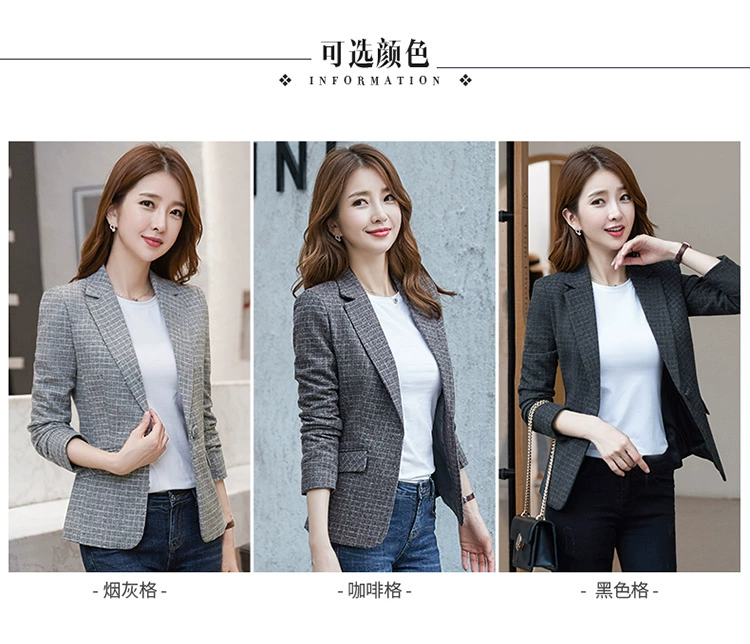 Bộ đồ nhỏ của phụ nữ ngắn năm 2021 mùa thu mới phiên bản Hàn Quốc của tự tu luyện chuyên nghiệp áo khoác phụ nữ kẻ sọc áo khoác - Business Suit