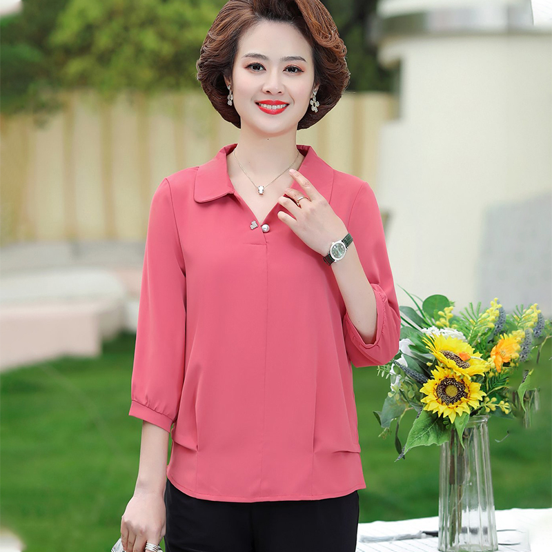 Middle Aged Women's Clothing Temperament Mom Summer Dress New Shirt Small Shirt Loose Korean version Thin Flap midsleeve T-shirt