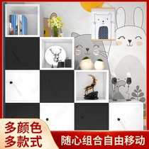 Multifunctional household childrens room bookcase wooden cabinet locker Net red bookcase storage grid cabinet free combination cabinet