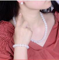 Natural Xinjiang & Tian Jade 10mm White Jade Bracelet Necklace Ear Nail Jade Bead Chain Suit Lady Temperament Fidelity