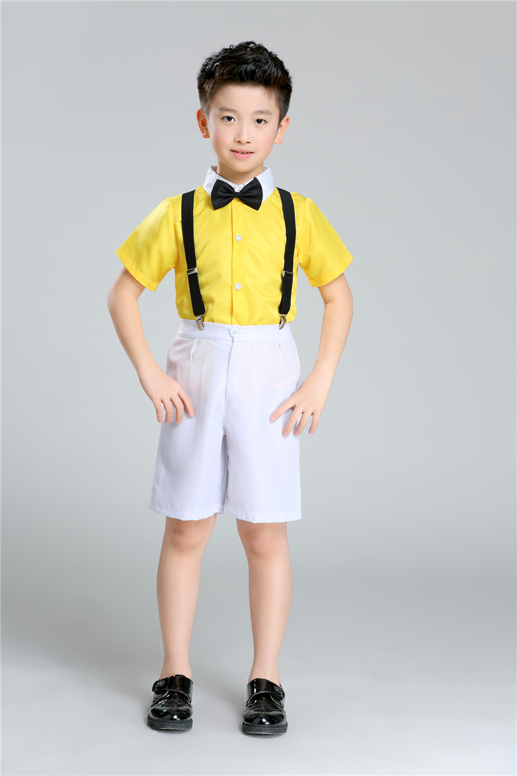 儿童短袖背带裤男童六一演出服装花童主持人礼服男孩大合唱表演服