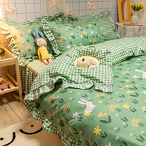 American pastoral style bed skirt four-piece sunflower with bedspread lace quilt cover cotton cotton bed sheet bed cover