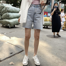 Widelia 2021 new summer Korean version of high waist thin light blue torn edge loose leg cowboy shorts female