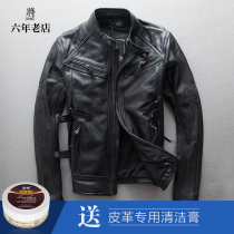 Spring new mens leather jacket short motorcycle jacket head layer cowhide riding suit mens coat mens large size