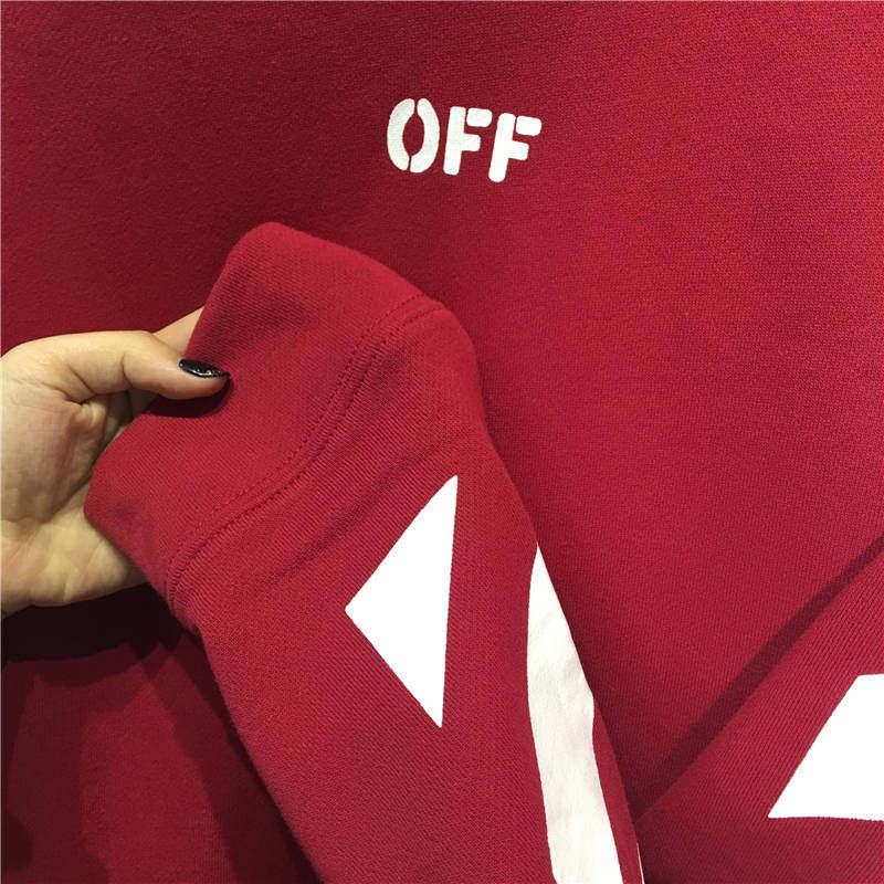 owf 高街off酒红色简约基础纯棉white圆领宽松套头卫衣外套男女款