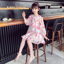 Girls Dress Spring Dress 2022 New Foreign Korean Version Chiffon Princess Dress Childrens Spring and Autumn Long Sleeves Net Red Skirt